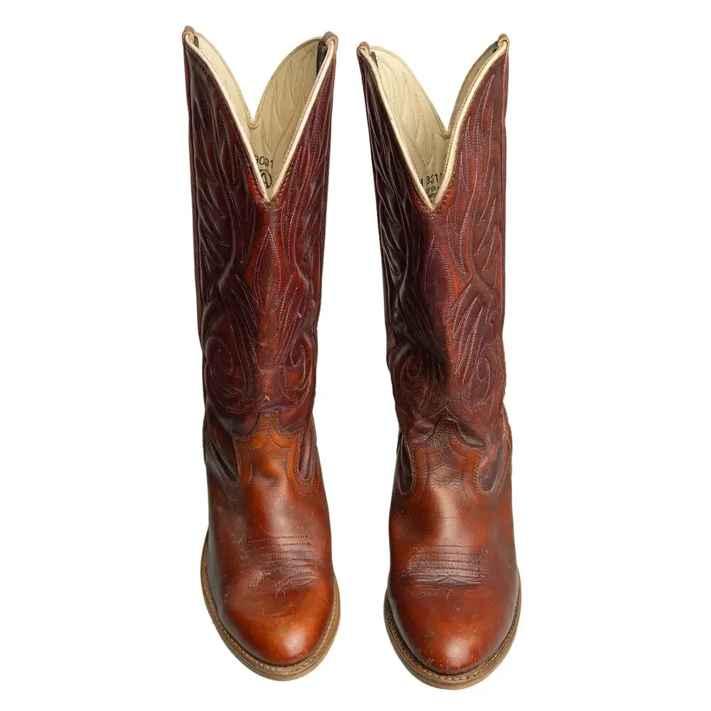 Women's Vintage 80s Dingo Stitched Cowboy Boots With Wooden Heels - Sz 8 - Picture 7 of 13